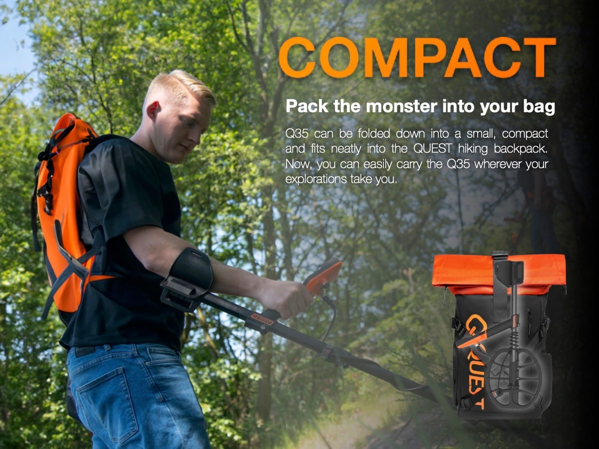 Compact — vouw de Q35 in uw wandelrugzak