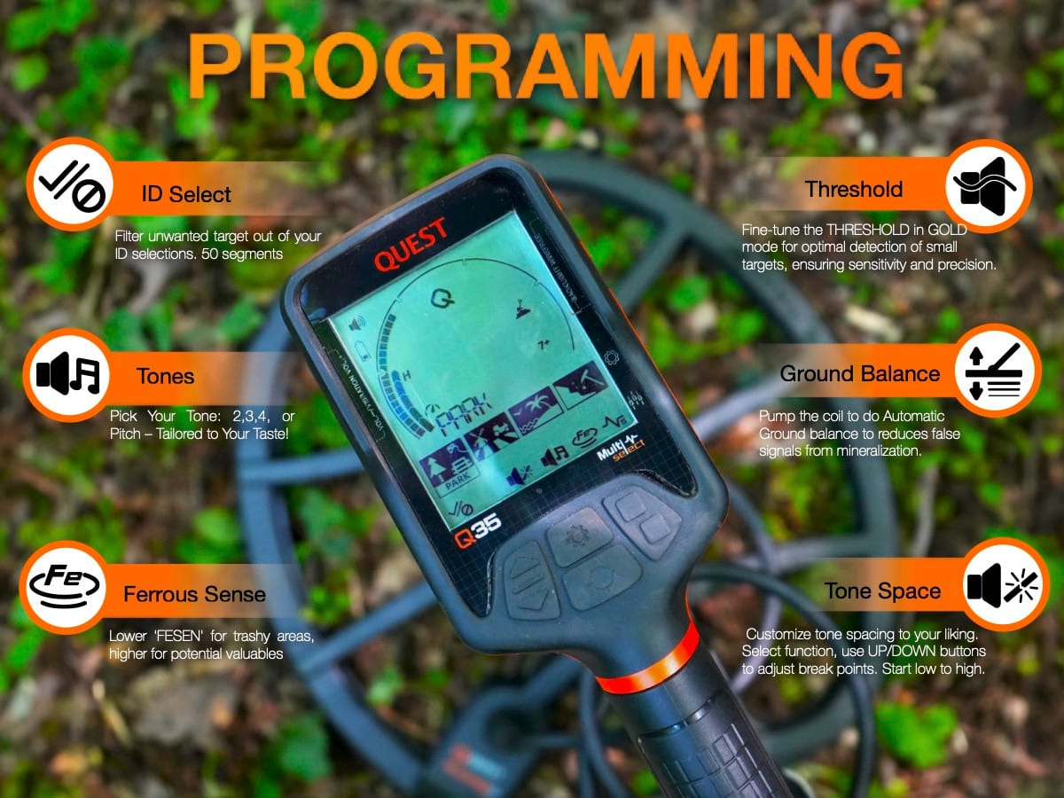 Programmering — ID-selectie, tonen, ijzergevoeligheid, drempel, grondbalans, toonruimte