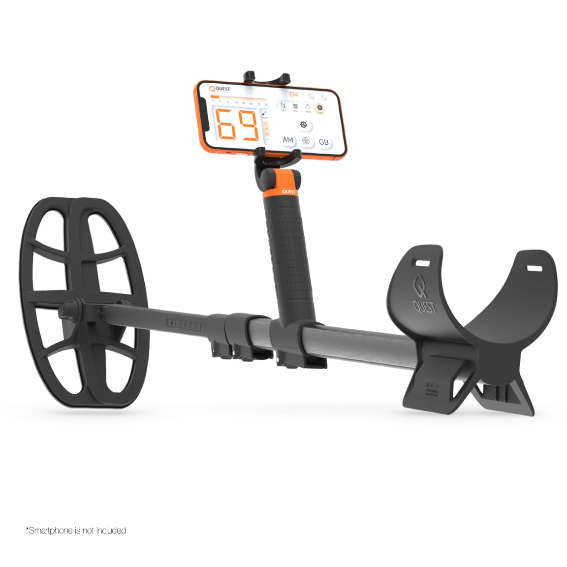 Detector de metales QUEST Air con smartphone instalado